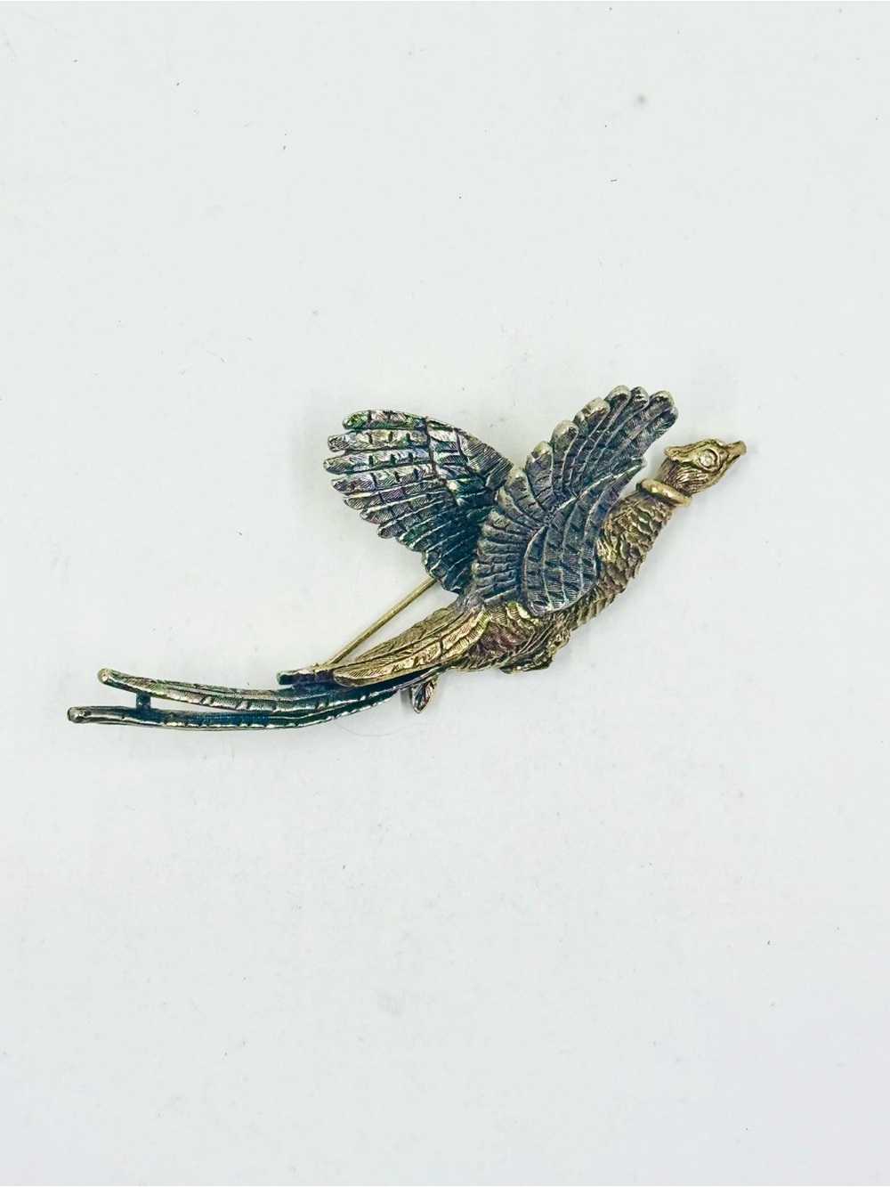 ART Arthur Pepper Signed Vintage Multi-Tone Flying Pheasant Bird Brooch